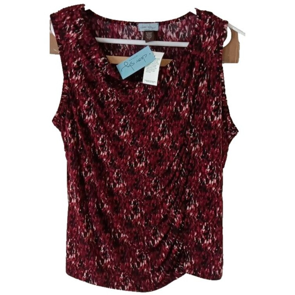 Clear Sky Woman's Shirt 1X Black/Burgundy Round Neck Sleeve Stretch Fabric